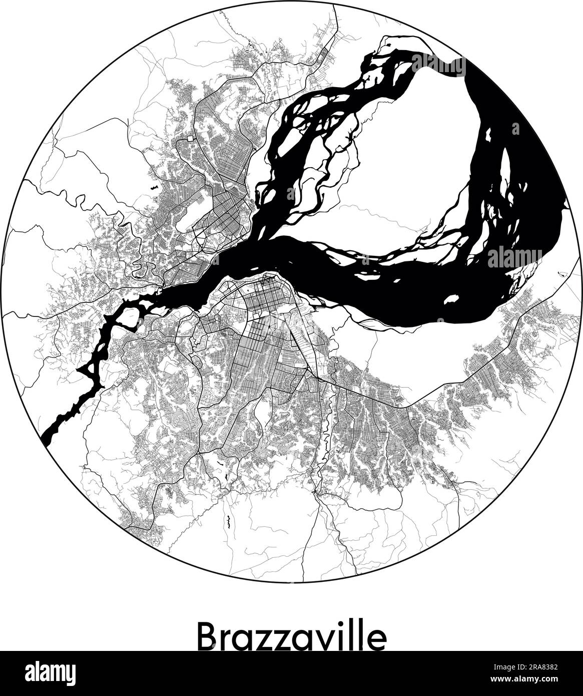 Mappa della città Brazzaville Repubblica del Congo Africa illustrazione vettoriale bianco e nero Illustrazione Vettoriale