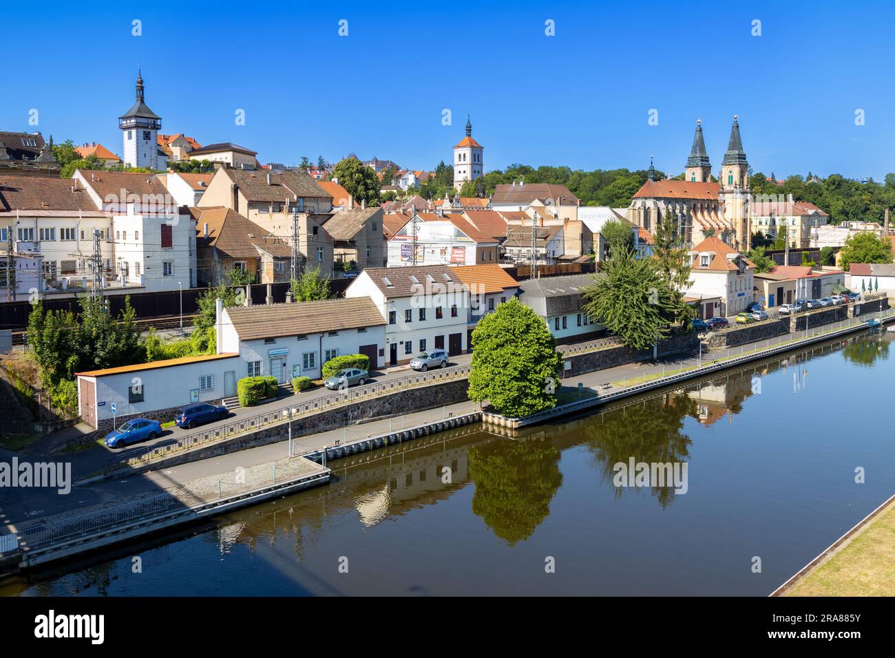 panorama města, řela Labe, Roudnice nad Labem, Česká republika / touwn, fiume Labe, Roudnice nad Labem, repubblica Ceca Foto Stock