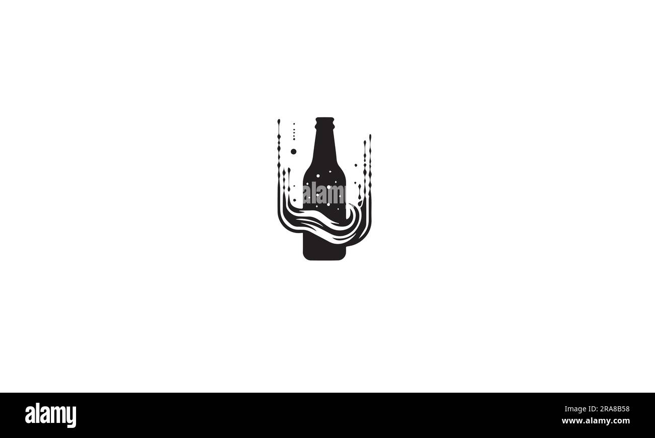 linea logo birra art nero semplice su sfondo bianco Illustrazione Vettoriale