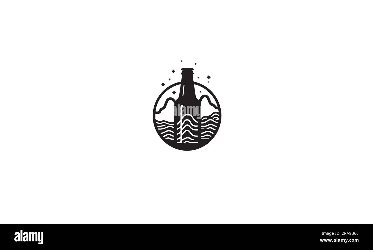 linea logo birra art nero semplice su sfondo bianco Illustrazione Vettoriale