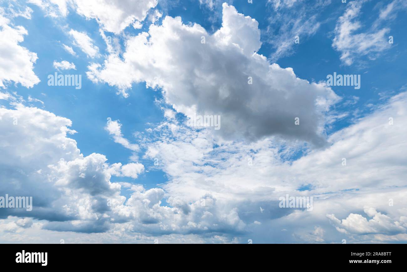 Cielo luminoso con molte nuvole di cumulus Foto Stock