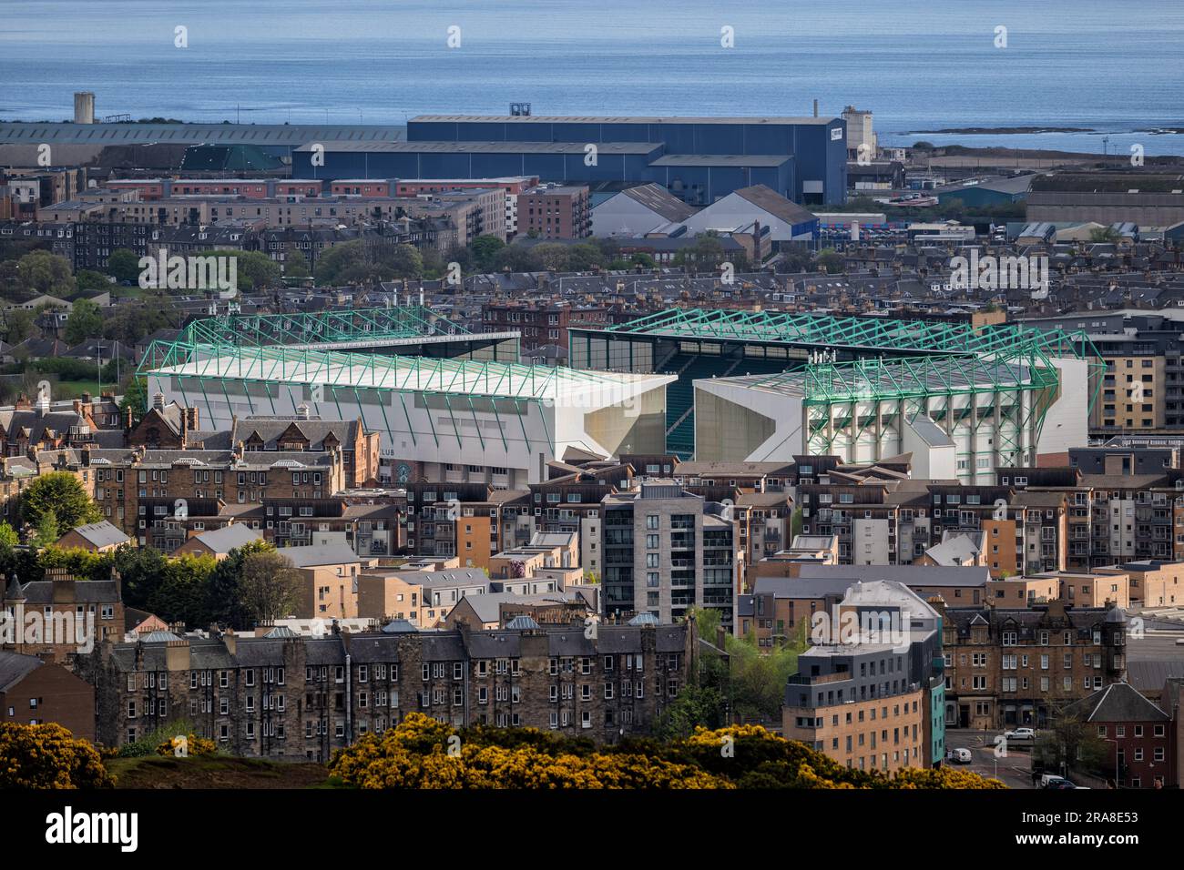 Stadio di calcio Easter Road (Hibernian FC) nella zona Leith di Edimburgo, in Scozia, Regno Unito. Foto Stock