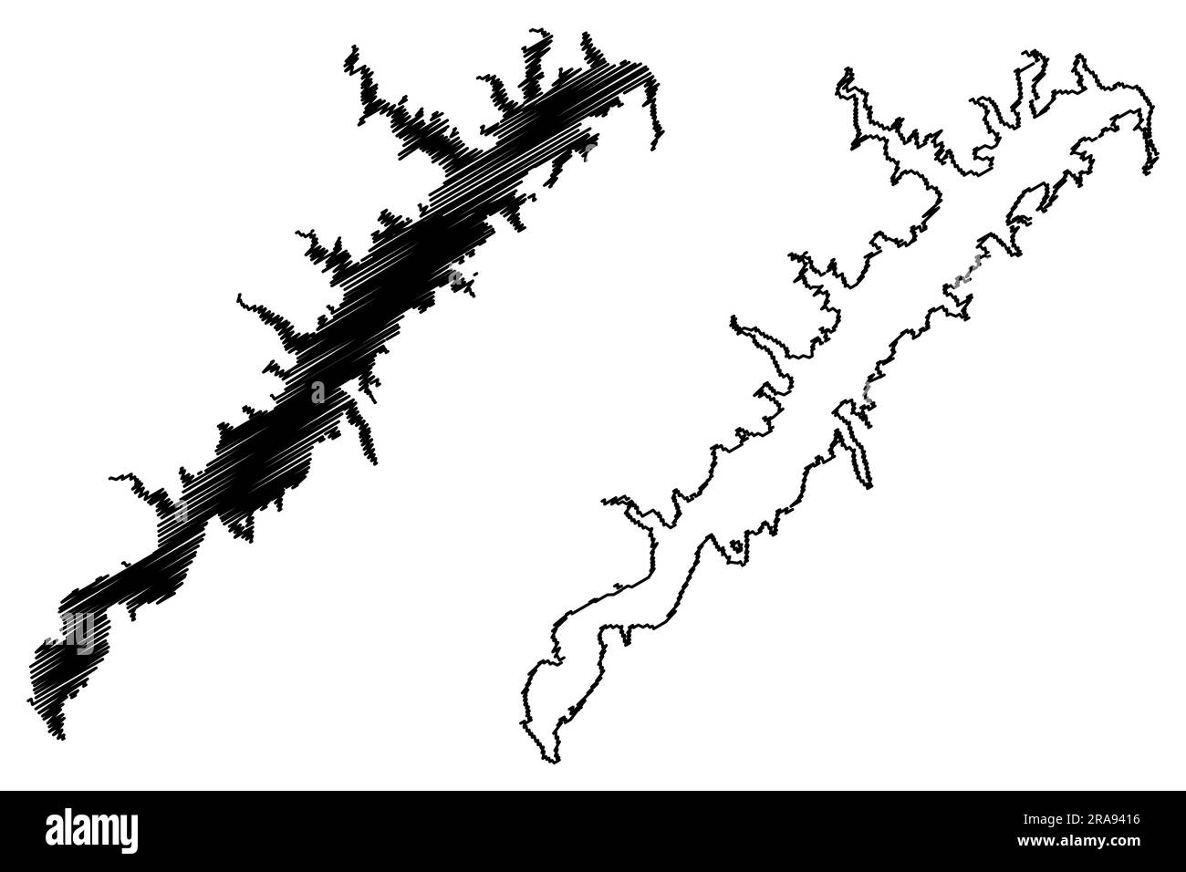 Lago Meredith Reservoir (Stati Uniti d'America, Nord America, US, usa, Texas) mappa vettore illustrazione, schizzo della mappa Sanford Dam Illustrazione Vettoriale