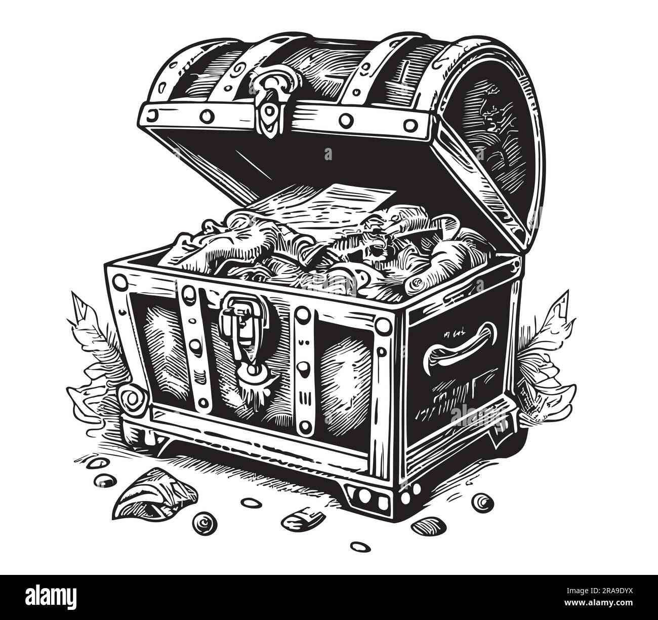 Schizzo del petto OpenTreasure disegnato a mano in stile doodle Illustrazione Vettoriale