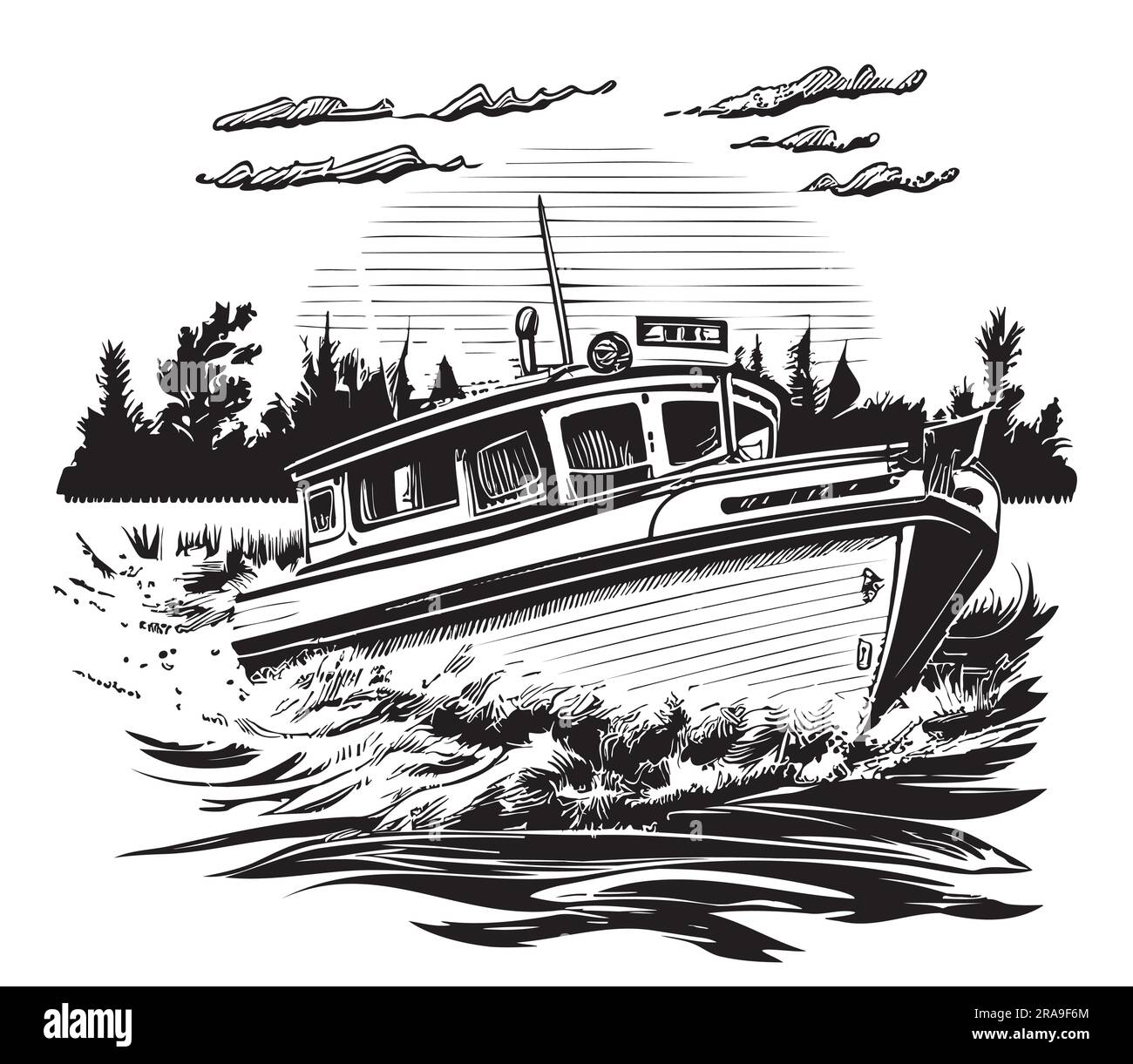 Schizzo disegnato a mano sull'imbarcazione illustrazione degli sport acquatici Illustrazione Vettoriale