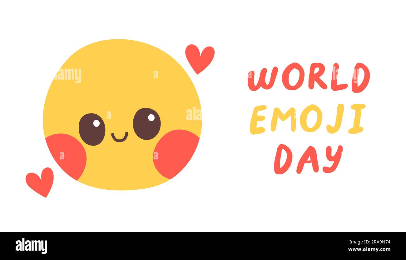 Illustrazione vettoriale della giornata mondiale dell'emoji. Concept for Smile Day con un'icona sorridente e felice. Illustrazione emoticon su bianco Illustrazione Vettoriale