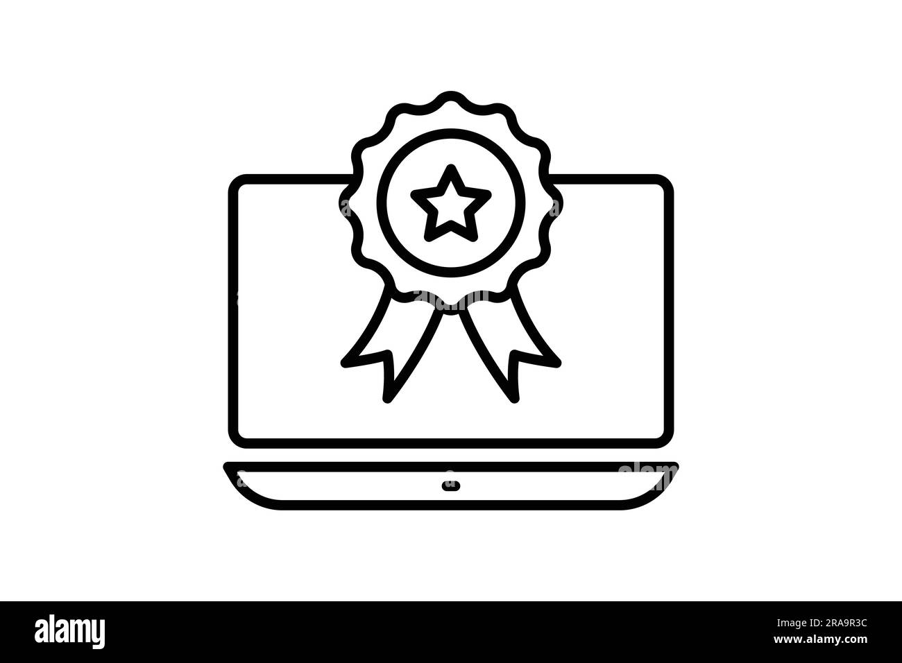 icona vinci il concorso. premiazione del vincitore, medaglia sul portatile. icona relativa al vincitore, al successo, alla vittoria. Design stile icona di linea. descrizione vettoriale semplice Illustrazione Vettoriale