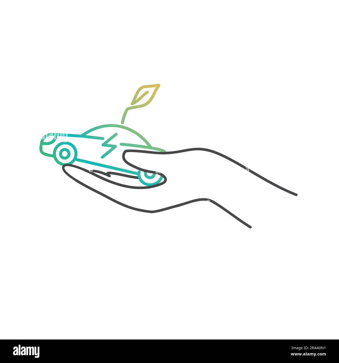 Mano con auto eco. Eco-compatibile. Illustrazione vettoriale disegnata a mano. Illustrazione Vettoriale