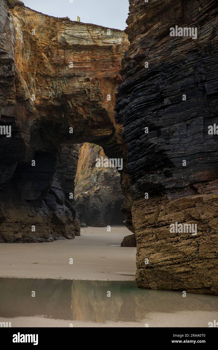 Vista aerea della spiaggia di AS Catedrais nel nord della Spagna Foto Stock