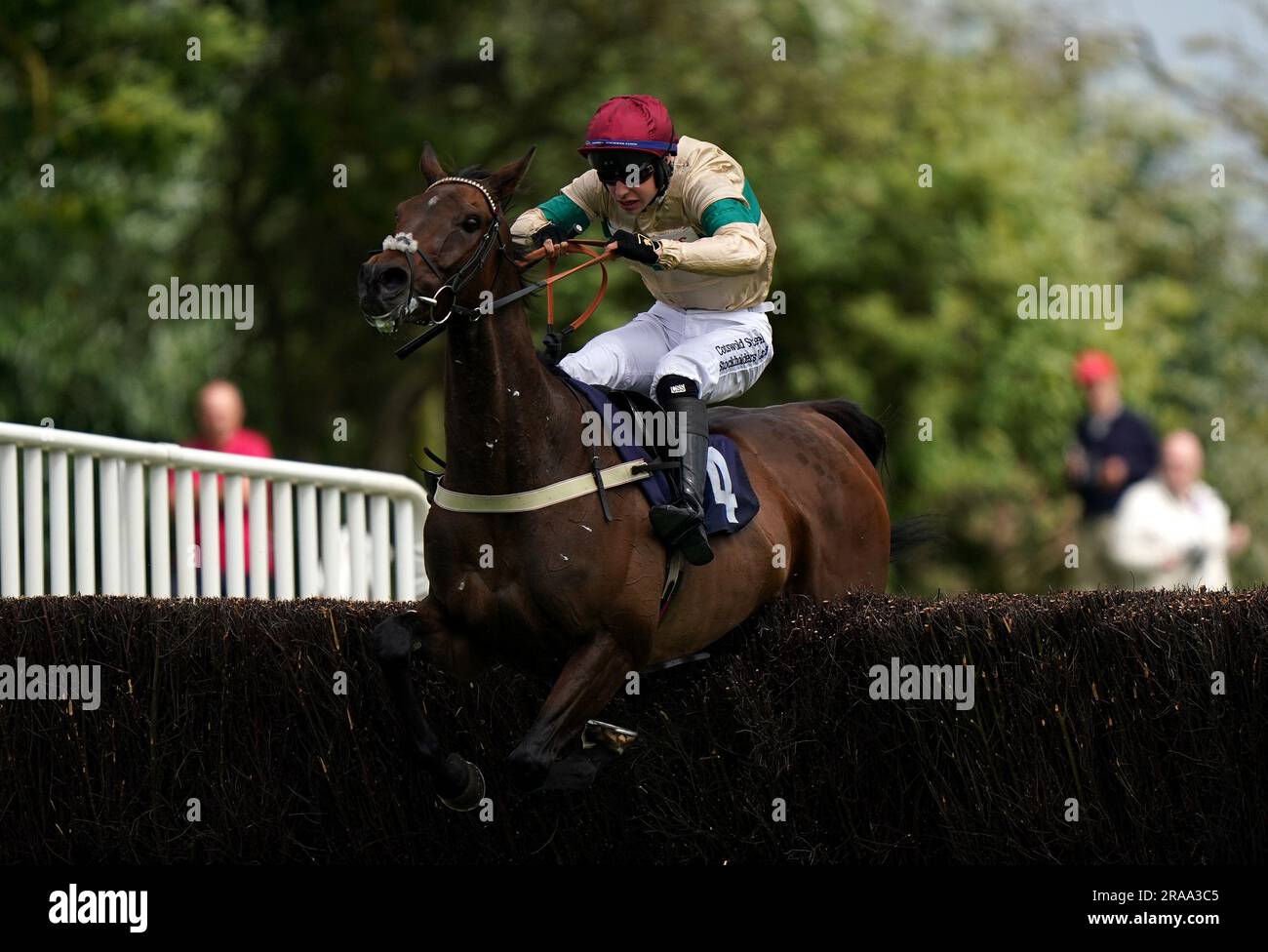 Twig guidato da Beau Morgan prima di vincere la Bet365 Summer Cup handicap Chase all'Uttoxeter Racecourse. Data foto: Domenica 2 luglio 2023. Guarda la storia della Pennsylvania MENTRE GAREGGIA CON Uttoxeter. Il credito fotografico dovrebbe essere: Tim Goode/PA Wire. RESTRIZIONI: L'uso è soggetto a restrizioni. Solo per uso editoriale, nessun uso commerciale senza previo consenso del titolare dei diritti. Foto Stock