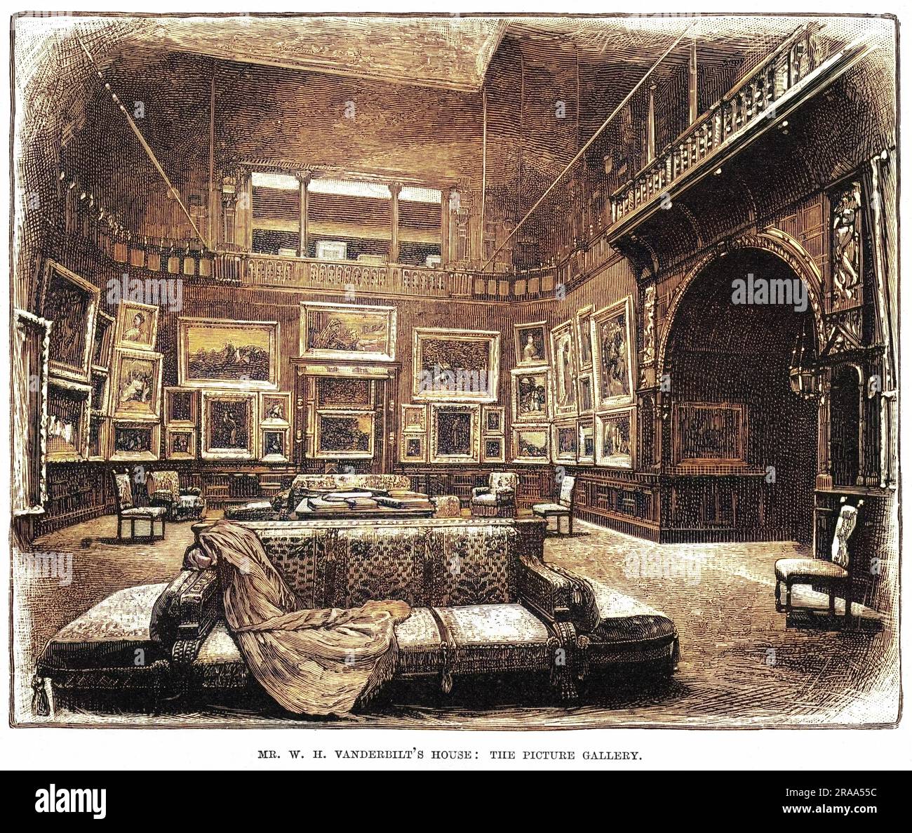 La pinacoteca nella casa di New York di William Henry Vanderbilt, magnate delle ferrovie. Nessuna delle immagini raffigura un treno ferroviario, sorprendentemente. Data: 1883 Foto Stock