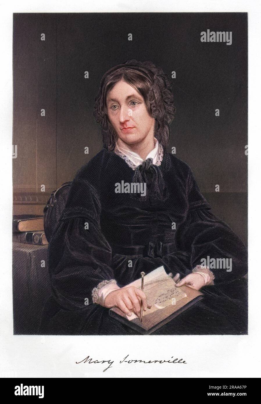 MARY SOMERVILLE (1780 - 1872), matematica scozzese e astronoma, sostenitrice dell'indipendenza femminile. con il suo autografo Foto Stock