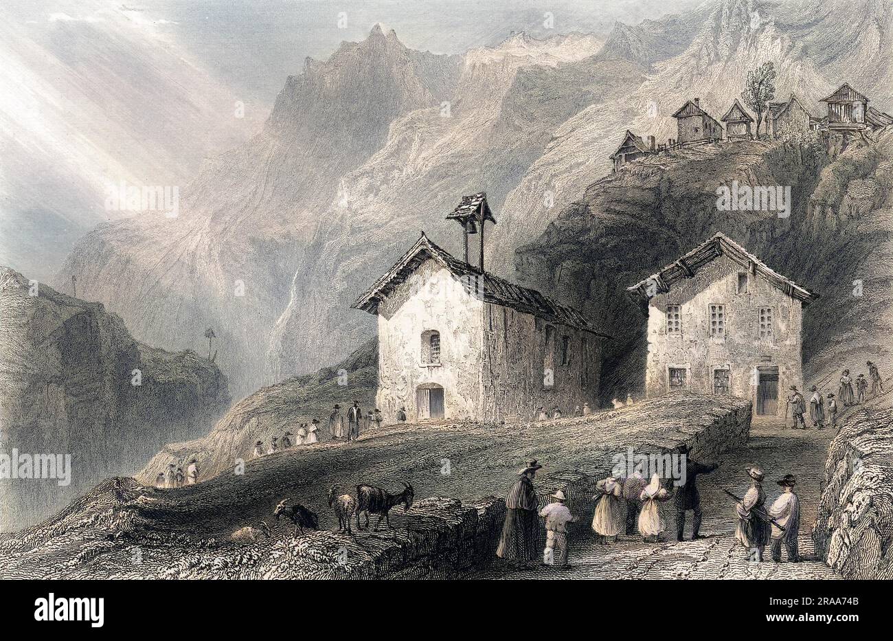 La chiesa e la scuola di Felix Neff, k.a. il Pastore delle alte Alpi, un ex soldato svizzero che divenne sacerdote e filantropo in questo quartiere svantaggiato. Data: Circa 1836 Foto Stock