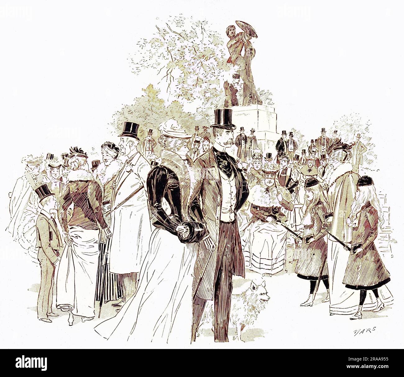 Church Parade' - gente alla moda che cammina a Hyde Park, Londra di domenica mattina. Data: 1890 Foto Stock