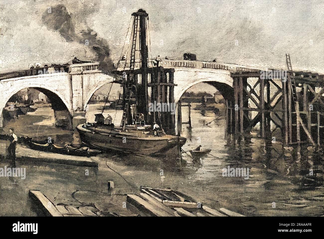 Il vecchio ponte Kew sul Tamigi viene demolito. Data: 1899 Foto Stock