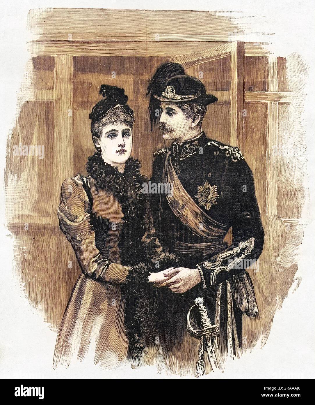 La principessa Maria di Edimburgo (poi regina Maria di Romania) incontra il suo futuro marito, il principe Ferdinando Vittorio di Romania alla stazione ferroviaria di Sigmaringen prima del loro matrimonio il 10 gennaio 1893. Data: 1893 Foto Stock