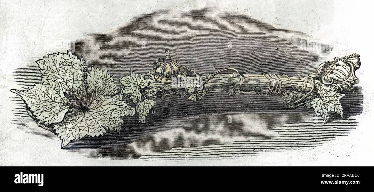 La cazzuola d'argento ornata usata il 8th maggio 1849 dal principe Alberto per spargere il mortaio sulla pietra di fondazione del nuovo Middlesex Pauper Lunatic Asylum a Colney Hatch, vicino a Friern Barnet, Middlesex (Londra del Nord). In seguito divenne noto come Colney Hatch Mental Hospital e poi come Friern Hospital. Data: 1849 Foto Stock