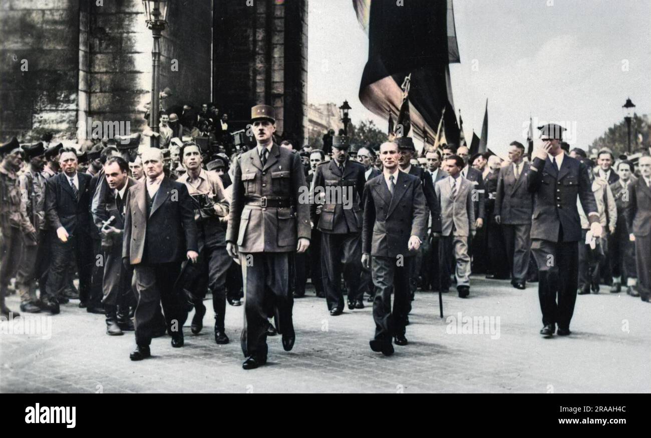 Charles de Gaulle, leader dei francesi liberi a Parigi. Data: 1944 Foto Stock