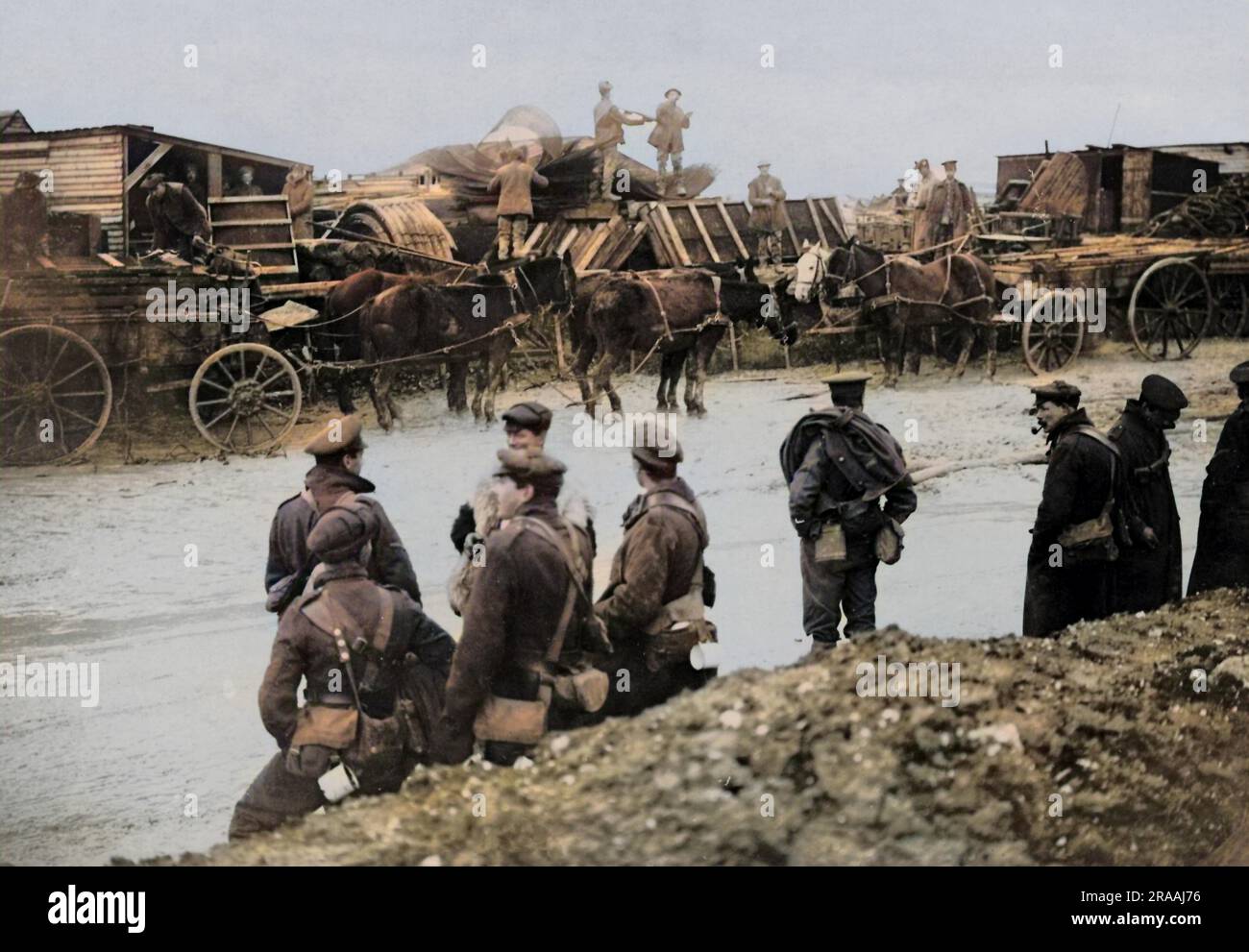 Scena in una discarica di ingegneria britannica sul fronte occidentale durante la prima guerra mondiale. Data: Circa 1916 Foto Stock