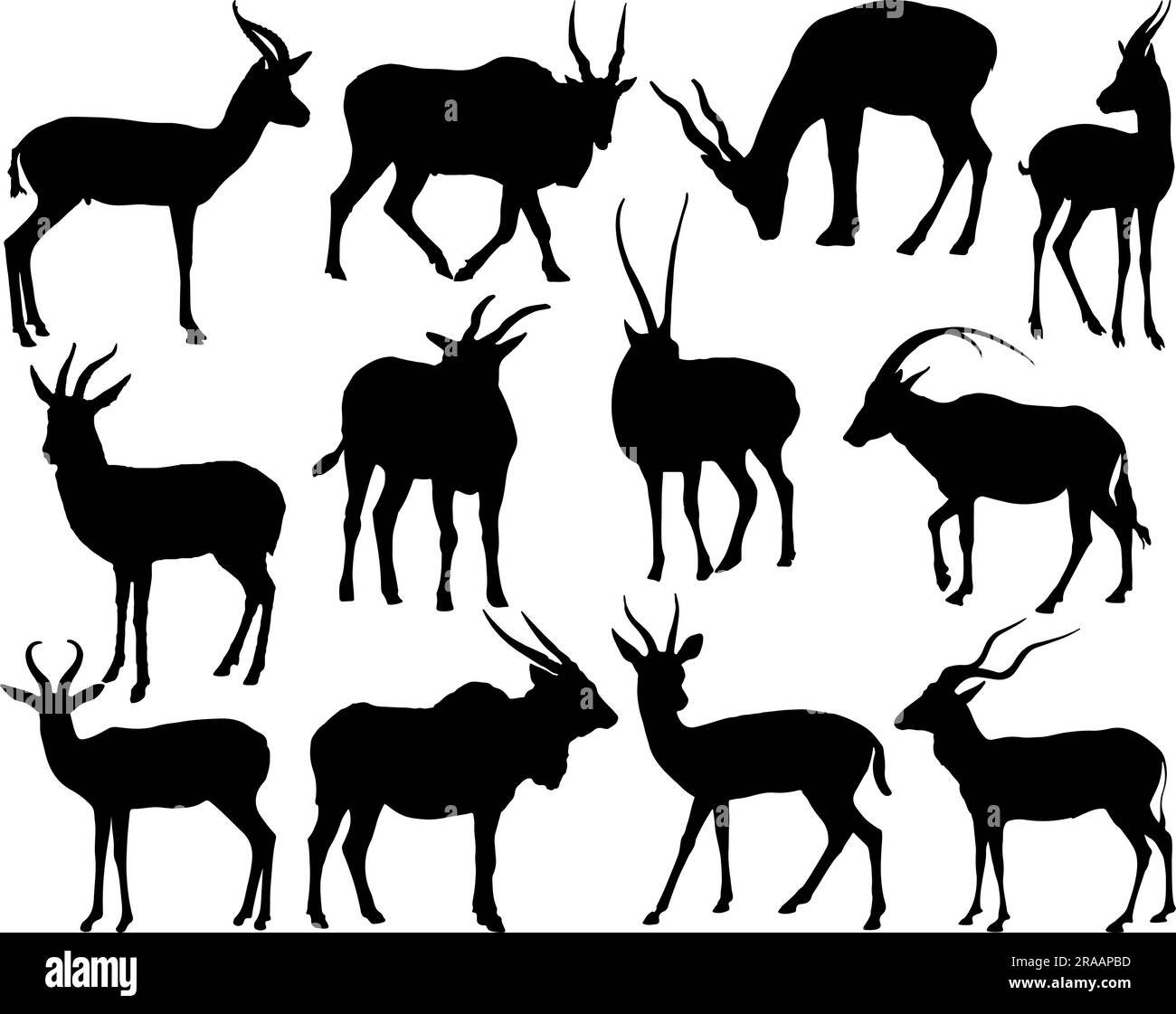 Set di silhouette Antelope Illustrazione Vettoriale