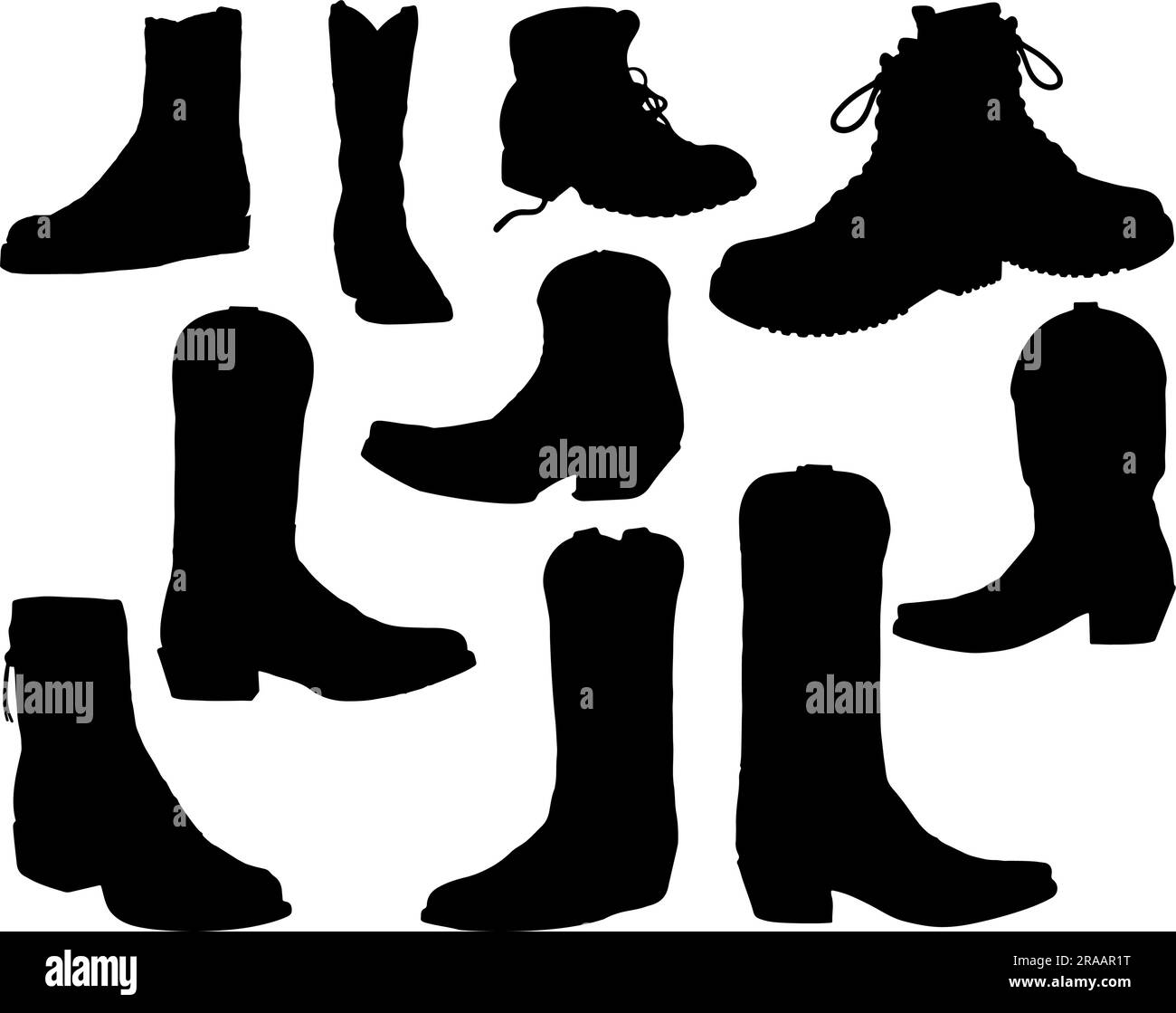 Set di stivali da cowboy silhouette Illustrazione Vettoriale