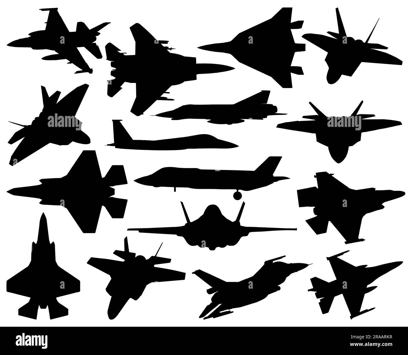 Set di silhouette Fighter Jet Illustrazione Vettoriale