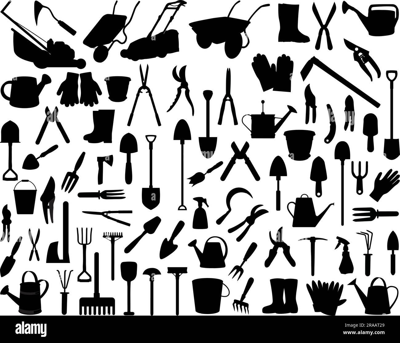 Set di silhouette dell'attrezzatura da giardino Illustrazione Vettoriale