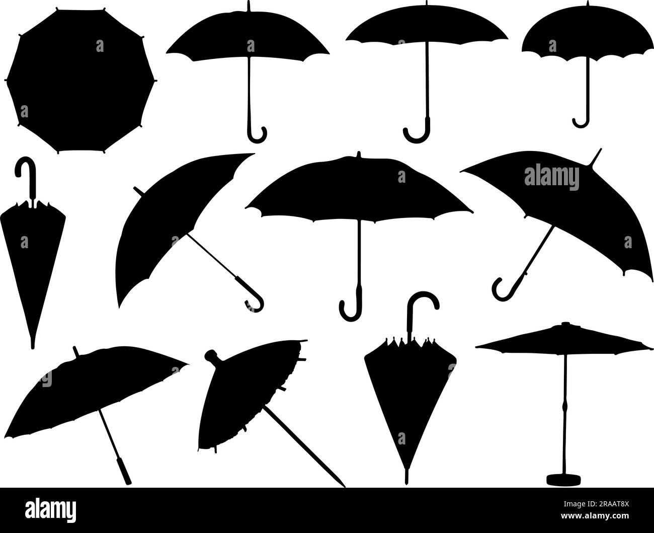 Set di silhouette dell'ombrello Illustrazione Vettoriale