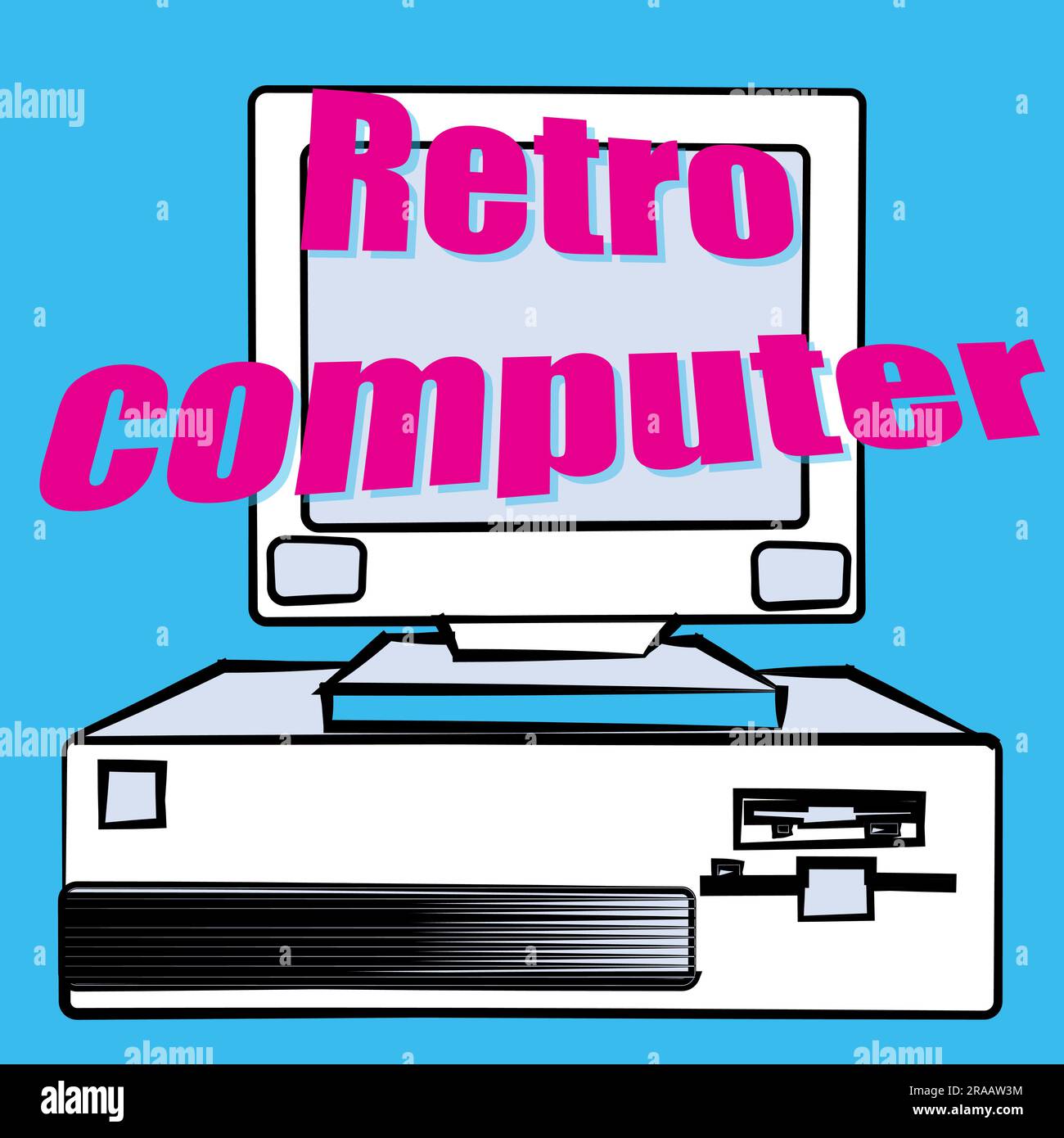 Un vecchio computer desktop per giochi d'epoca retrò hipster e un'iscrizione per computer retrò degli anni '70, '80, '90 Illustrazione vettoriale. Illustrazione Vettoriale