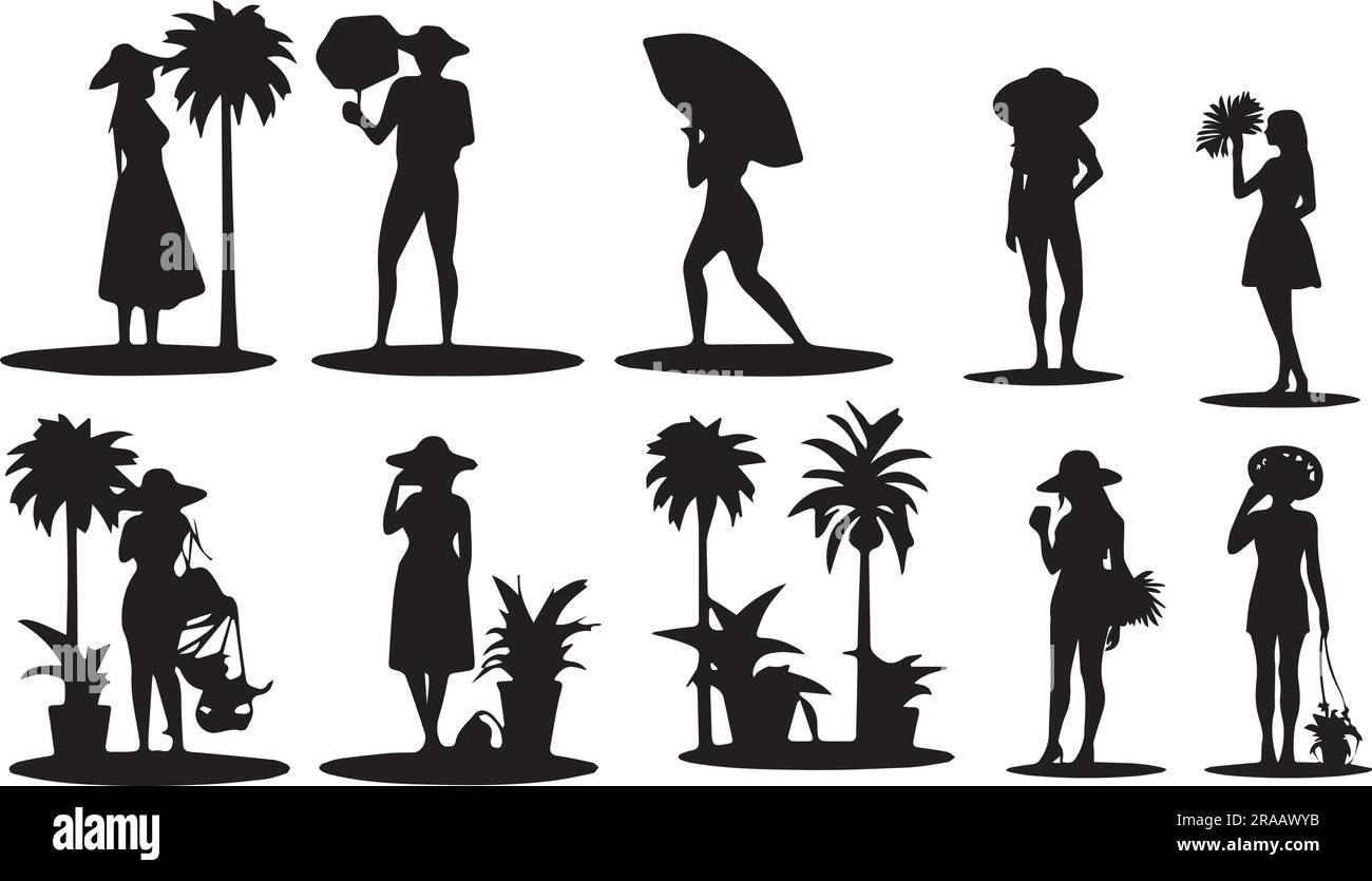 Un set di figure sportive estive silhouette Illustrazione Vettoriale