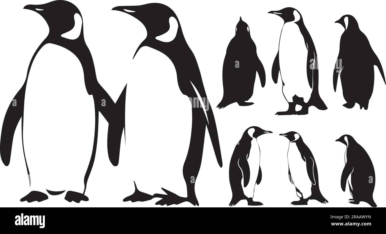 Una serie di illustrazioni vettoriali dei pinguini di silhouette Illustrazione Vettoriale