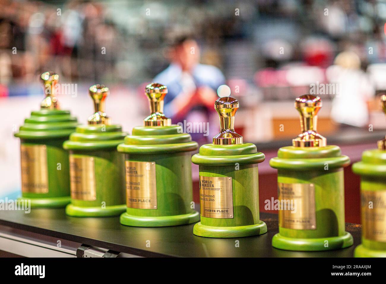 Trofei del campionato mondiale di barista (WBC) del 2016 a Dublino. Foto Stock