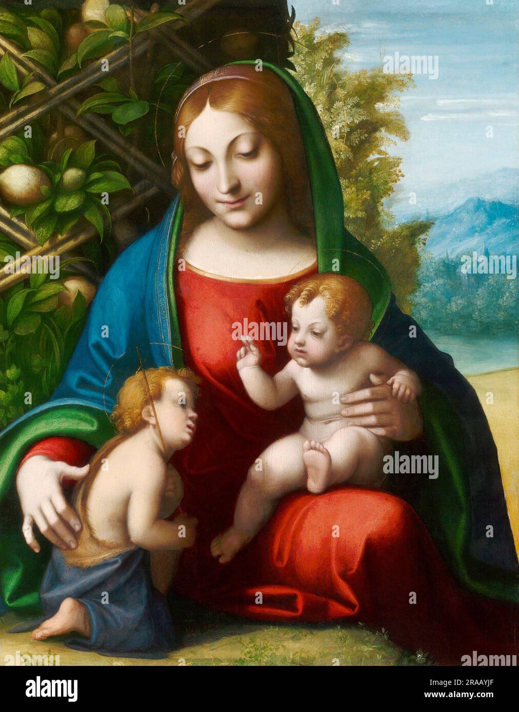 Vergine e bambino con il giovane San Giovanni Battista. Correggio (Antonio Allegri). c. 1515. Foto Stock