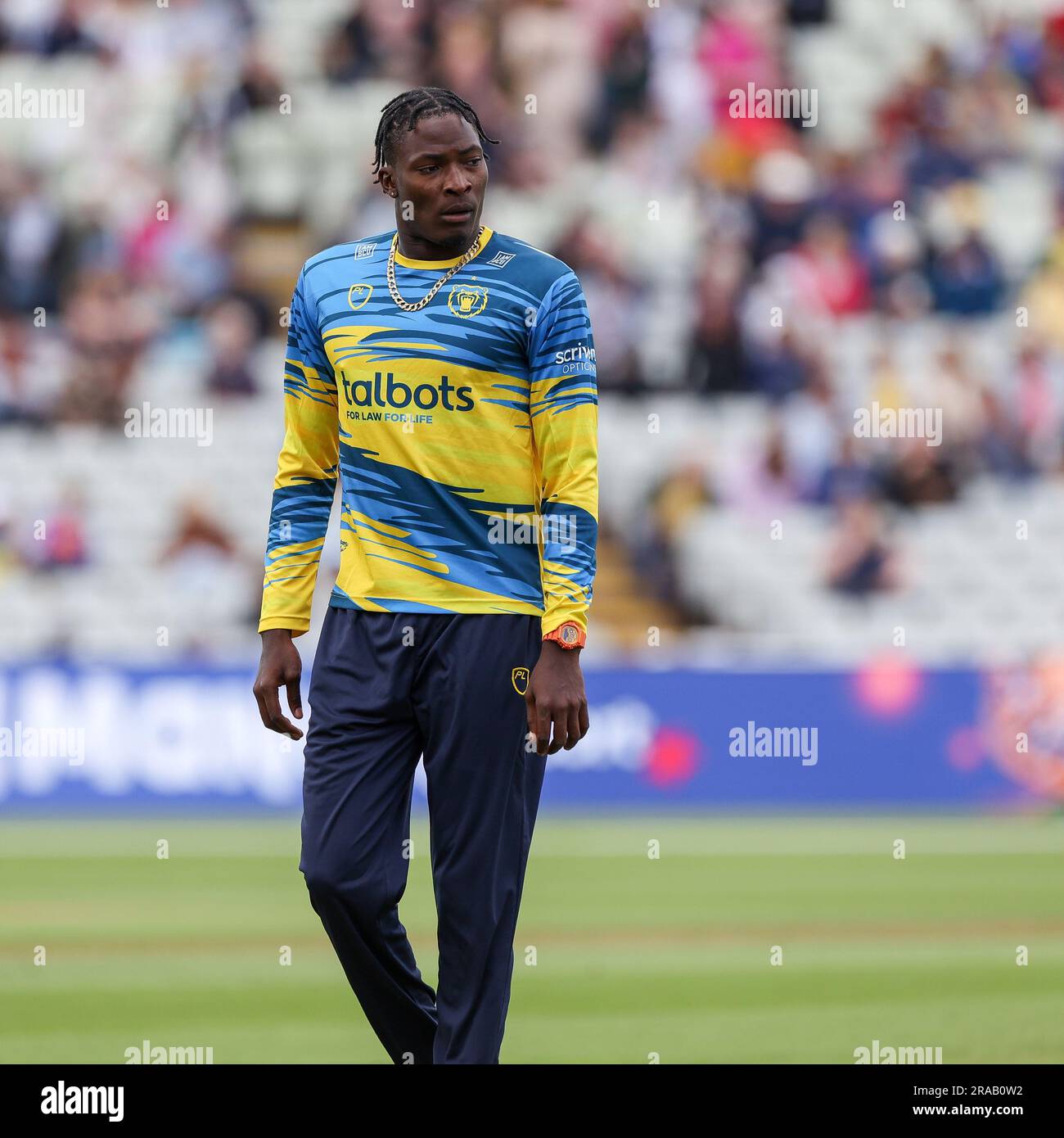 Birmingham, Regno Unito. 2 luglio 2023. *** Durante il Vitality T20 Blast match tra Birmingham Bears e Durham all'Edgbaston Cricket Ground, Birmingham, Inghilterra, il 2 luglio 2023. Foto di Stuart Leggett. Solo per uso editoriale, licenza necessaria per uso commerciale. Nessun utilizzo in scommesse, giochi o pubblicazioni di un singolo club/campionato/giocatore. Credito: UK Sports Pics Ltd/Alamy Live News Foto Stock