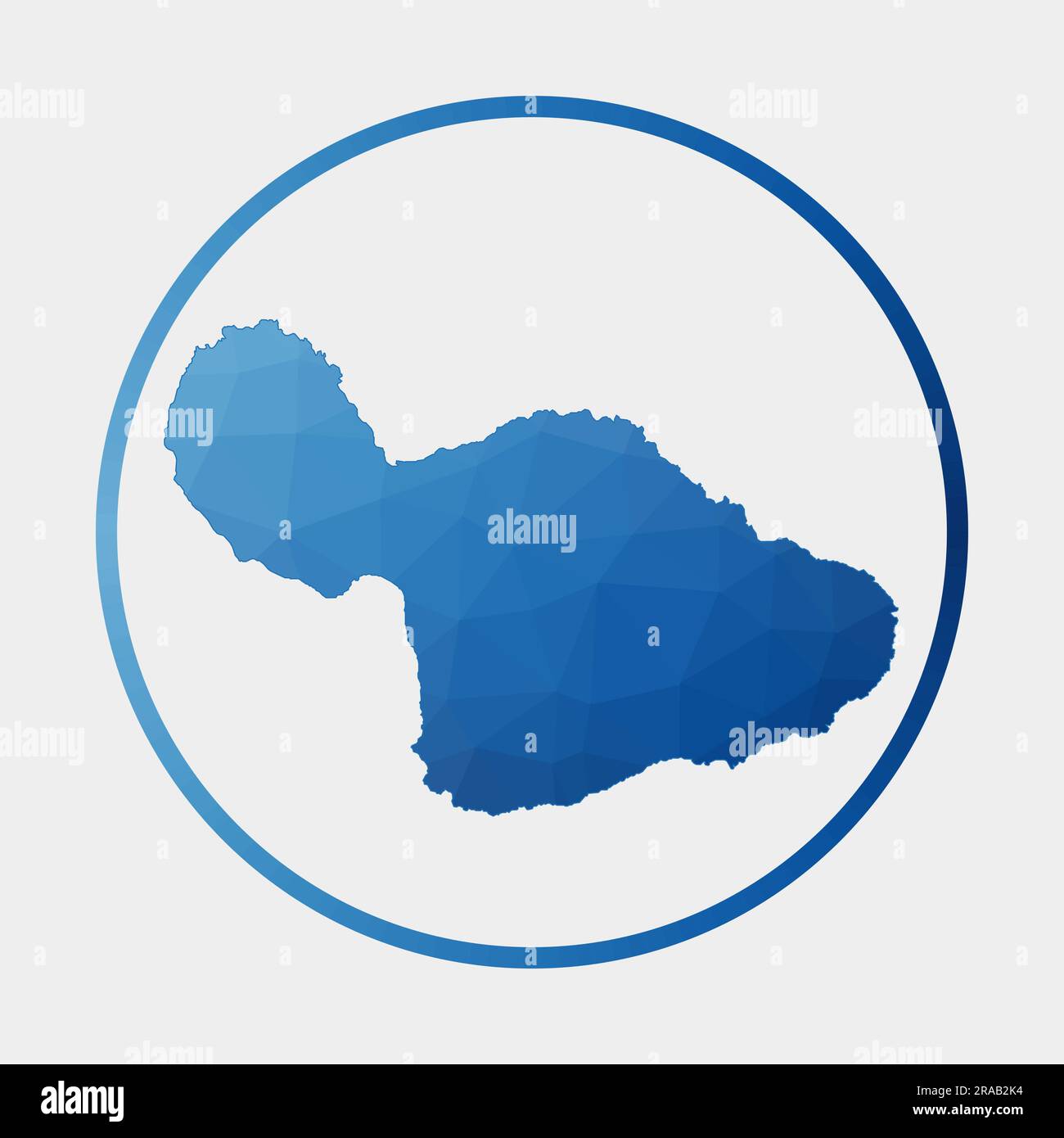 Icona Maui. Mappa poligonale dell'isola nell'anello gradiente. Cartello rotondo basso in polietilene Maui. Illustrazione vettoriale. Illustrazione Vettoriale