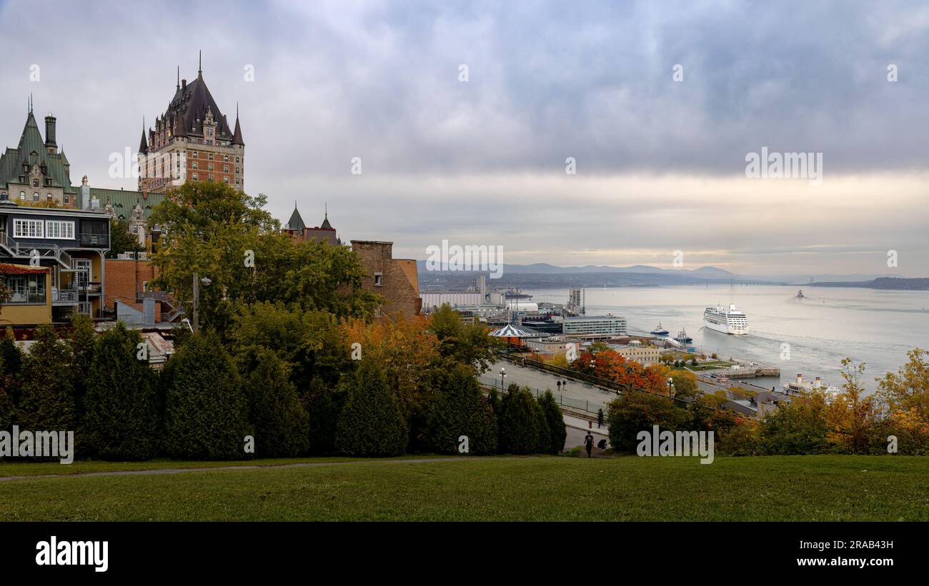 Quebec, vista del castello Frontenac, l'edificio emblematico della città. Foto Stock