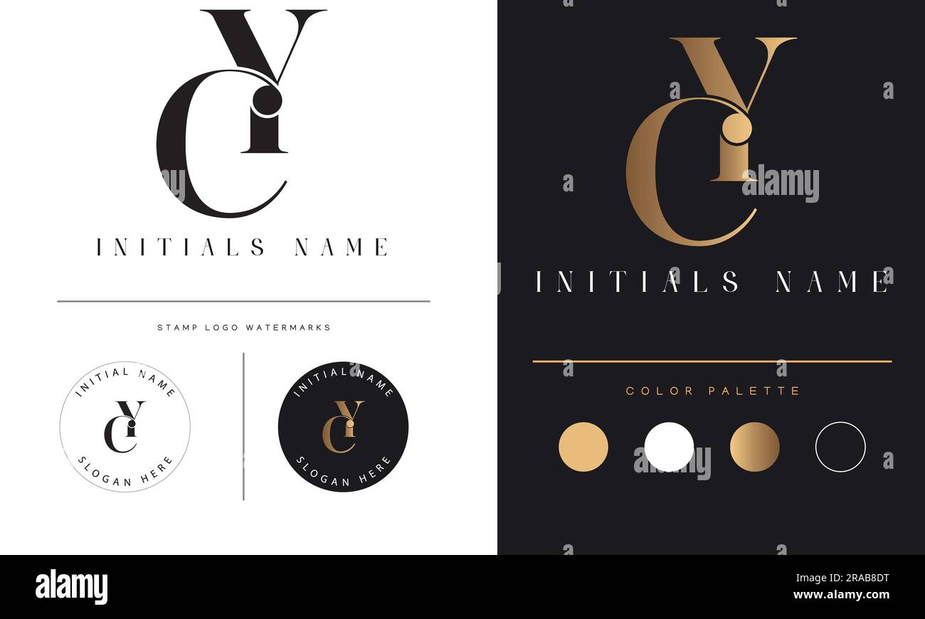 Design logo Luxury YC o CY con monogramma iniziale lettera di testo Illustrazione Vettoriale