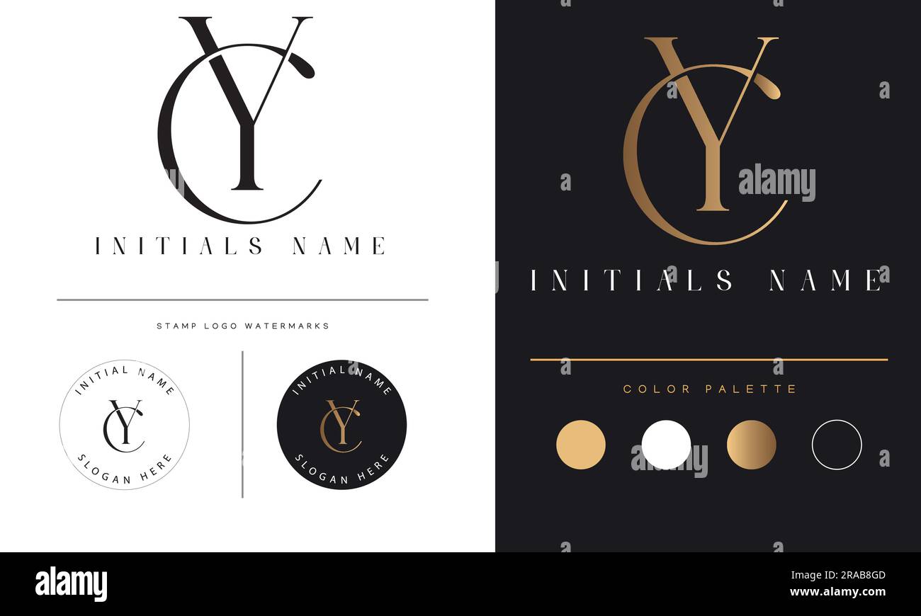 Design logo Luxury YC o CY con monogramma iniziale lettera di testo Illustrazione Vettoriale