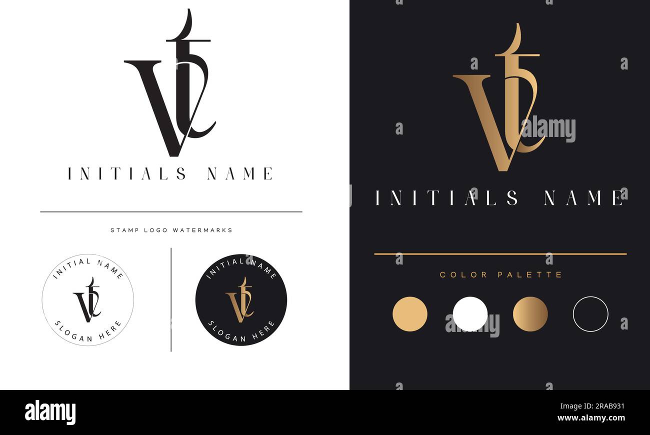 VT o TV Luxury monogramma iniziale lettera di testo Logo Design Illustrazione Vettoriale