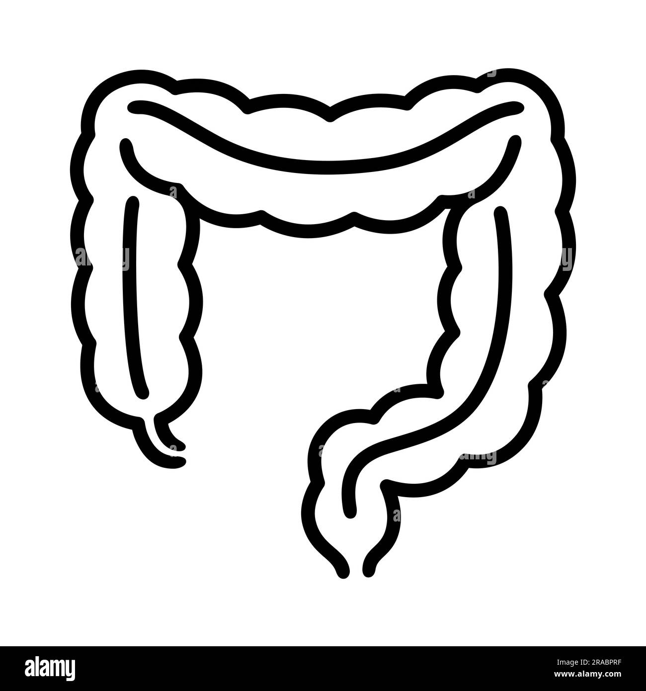 Icona della linea del colon umano. Intestino crasso, organo del tratto digestivo, semplice disegno in bianco e nero. Illustrazione vettoriale. Illustrazione Vettoriale