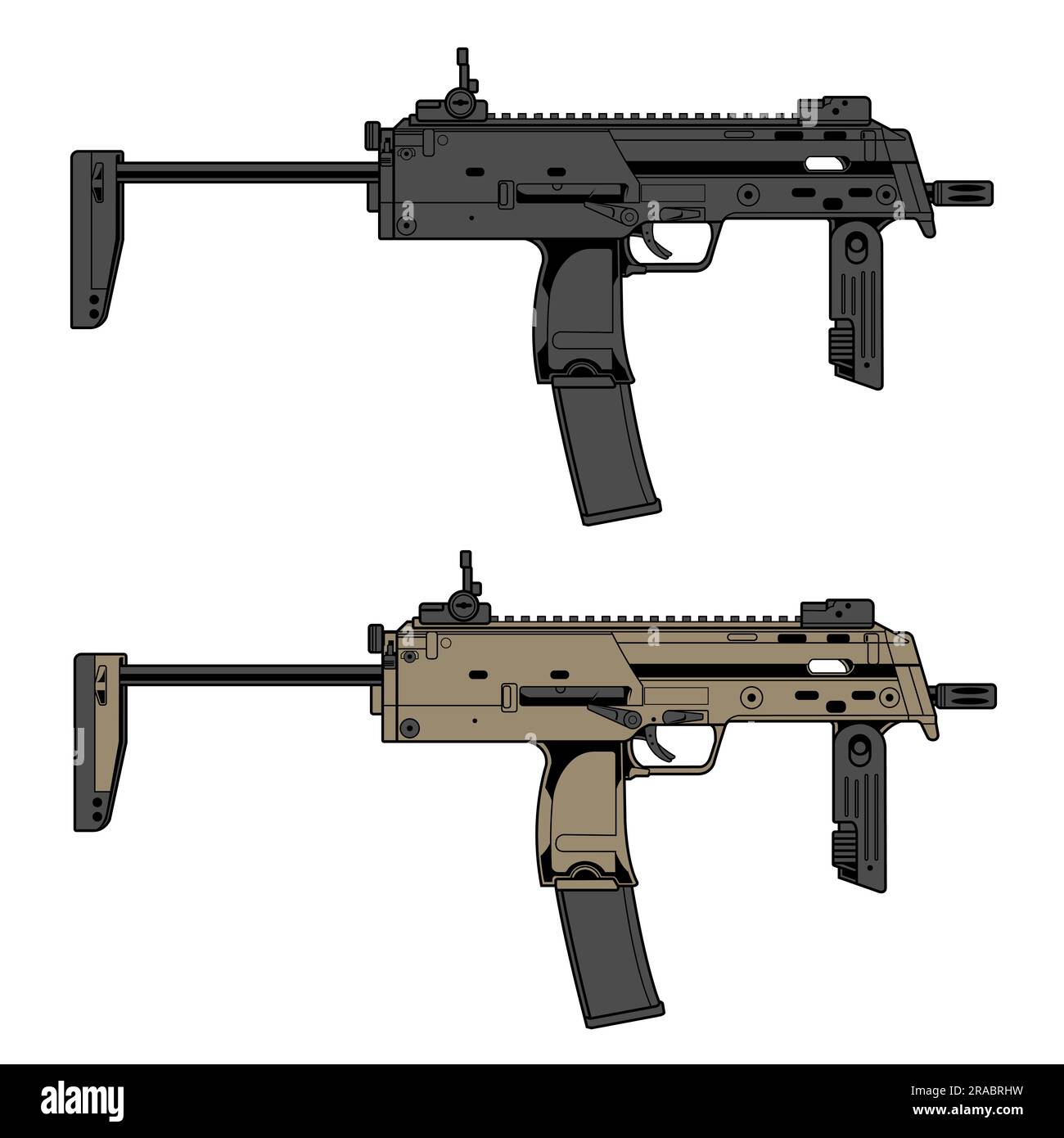 pistola vettoriale mp7 di progettazione con due versioni di colore Illustrazione Vettoriale