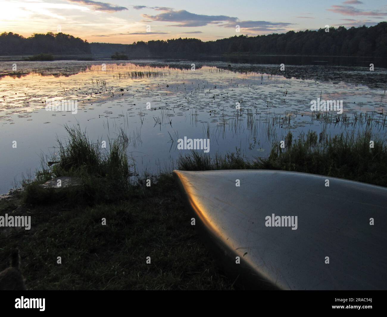 Il sole tramonta sul lago Jean nel Ricketts Glen State Park a Benton, Pennsylvania. Foto Stock