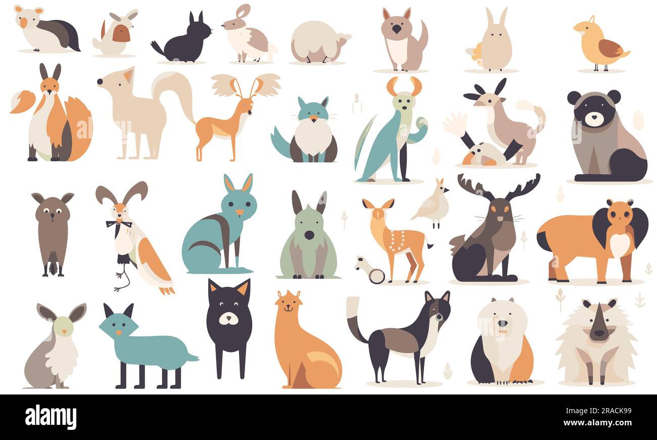 Una serie di illustrazioni del vettore di animali piatti Illustrazione Vettoriale