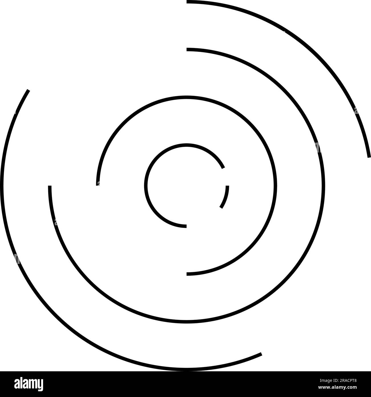 Icona Ripple circolare. Cerchi concentrici con linee interrotte isolate su sfondo bianco. Simbolo di vortice, radar, onda radio o sonar, onda sonora Illustrazione Vettoriale