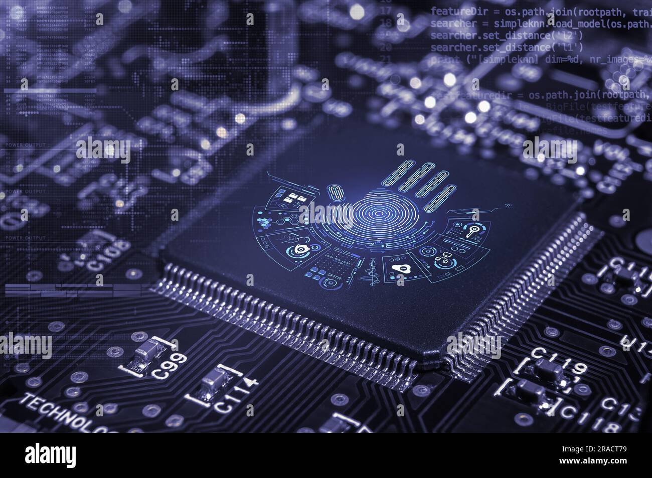 Un primo piano di un chip con un'impronta digitale Foto Stock