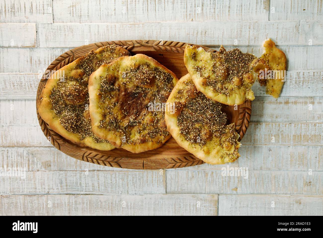 Pizza libanese con zaatar Foto Stock