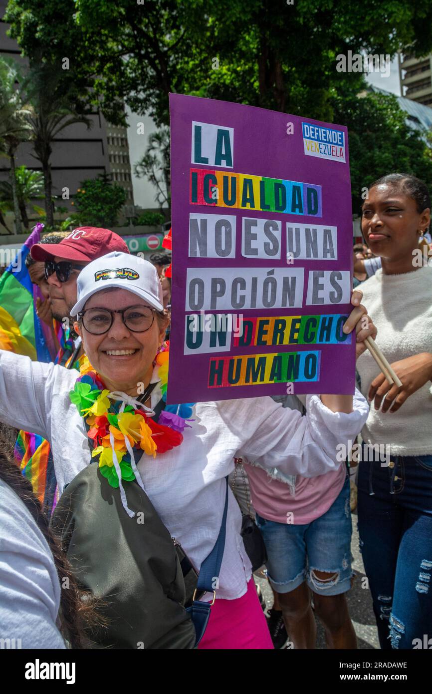 Pride Parade a Caracas, Venezuela. Con la presenza delle Nazioni Unite in Venezuela, diplomatici e rappresentanti di diverse ambasciate dell'Unione europea Foto Stock