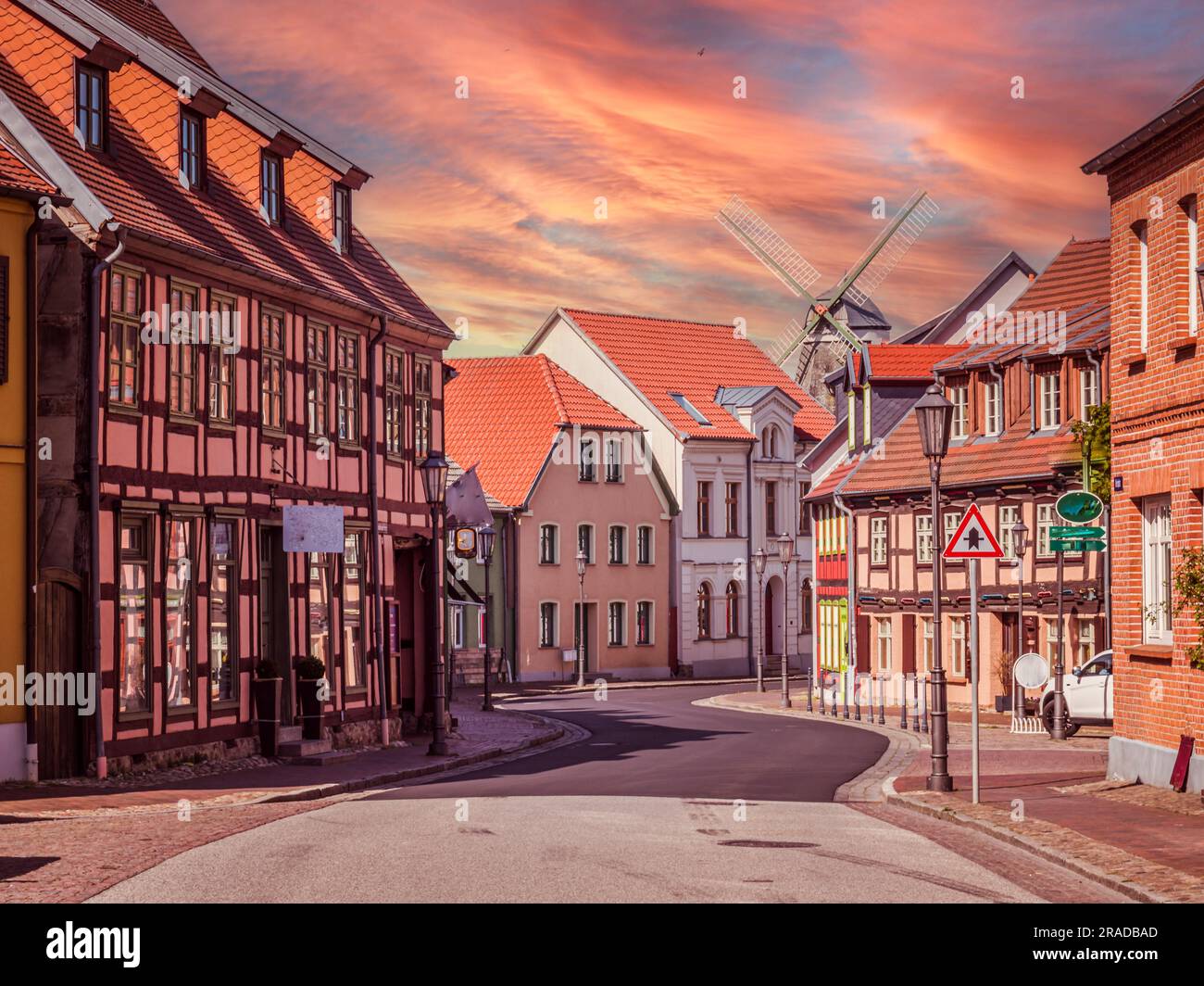 Città vecchia di Roebel, nel distretto dei laghi di Mecklenburg Foto Stock