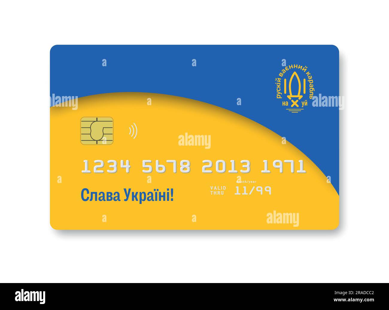 Carta di credito con iscrizione in Ukrainian Glory to Ukraine. Illustrazione vettoriale. Illustrazione Vettoriale