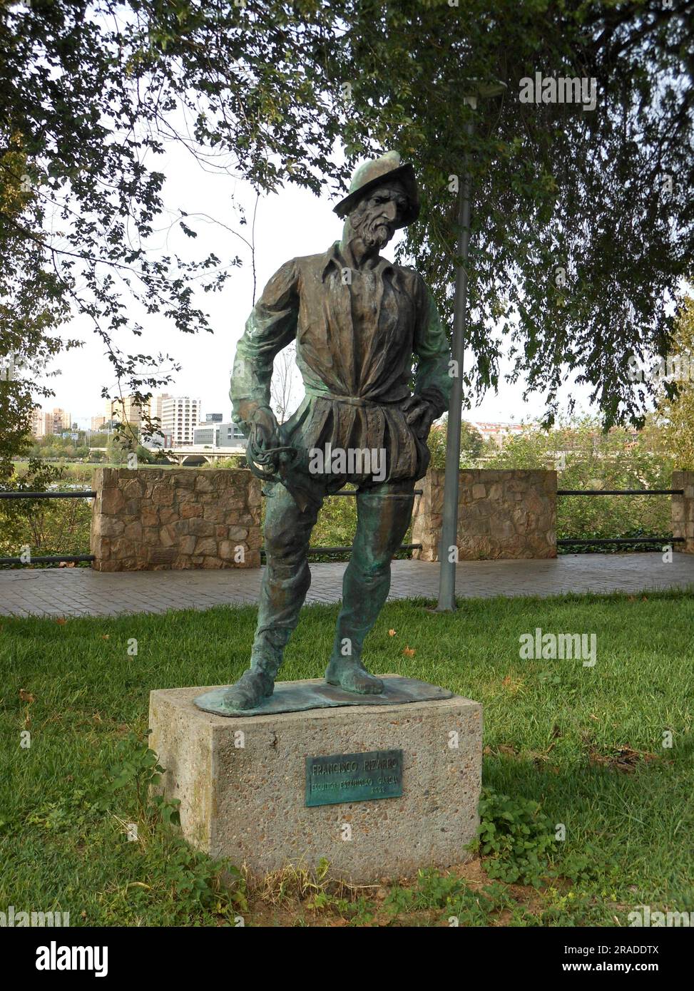 Badajoz, Spagna - 27 ottobre: Statua in omaggio all'esploratore spagnolo Francisco Pizarro Foto Stock